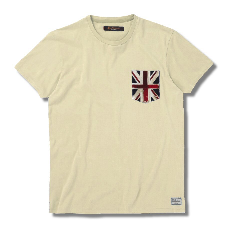 Ben Sherman Mod Union Jack Flag Pocket Ultra Soft T Shirt Stone Marl